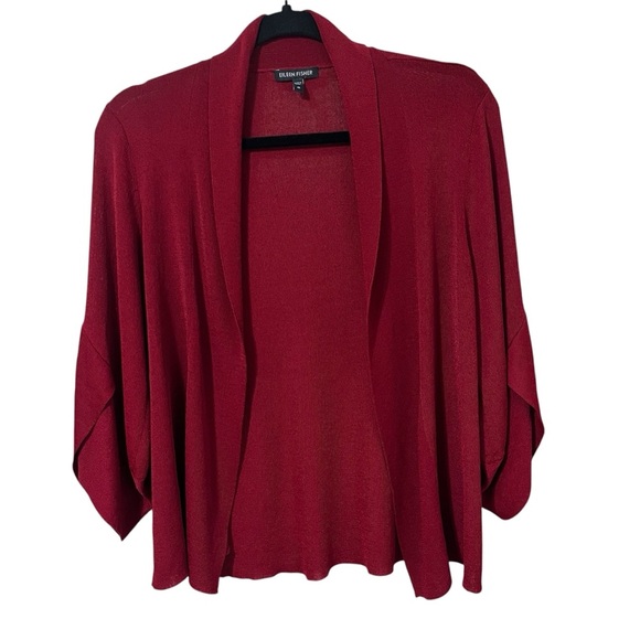 Eileen Fisher Open Front Viscose & Nylon Cardigan Red Size Medium - Picture 1 of 9